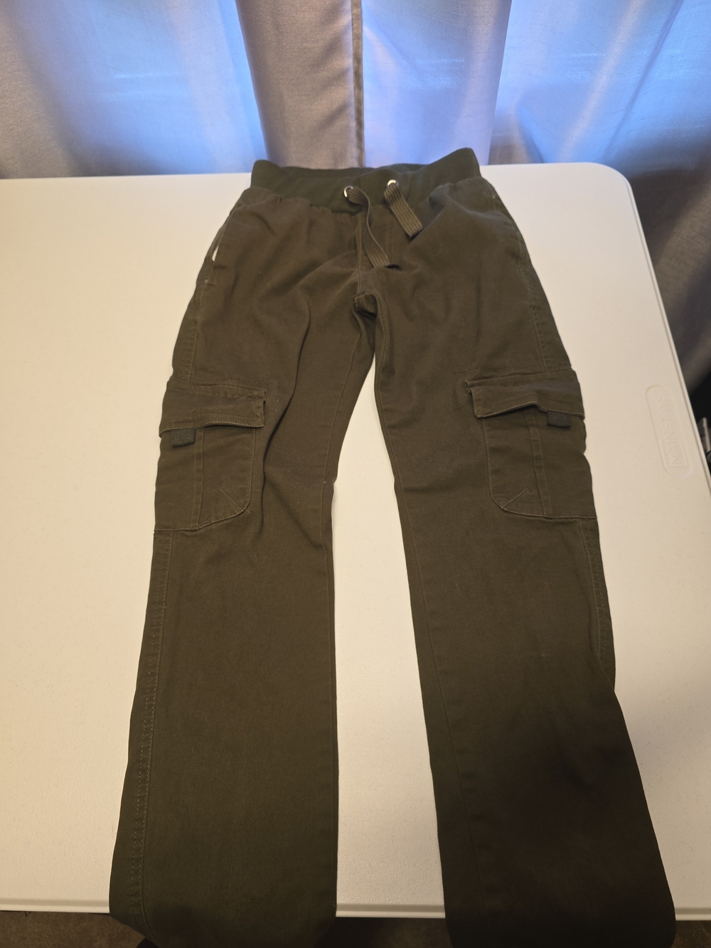 Kids Olive Green Cargo Pants with Drawstring Waist